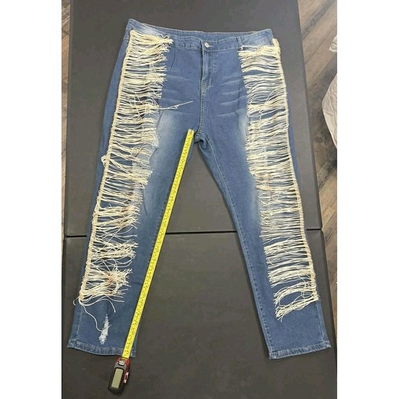 Plus Size Fringe Distressed Skinny Jeans XXXL Boho Western Stretch Denim - Picture 3 of 10